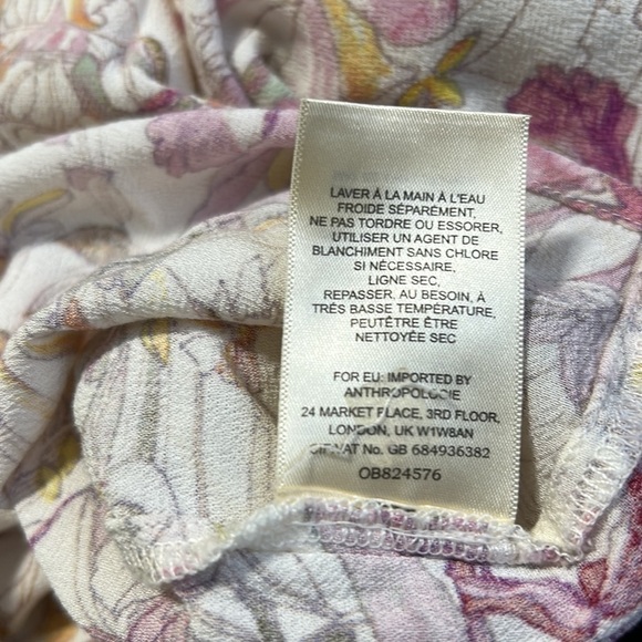 Anthropologie Maeve Pernille Floral Blouse vneck Tie Sleeve Cream Purple Sz S - Picture 14 of 14
